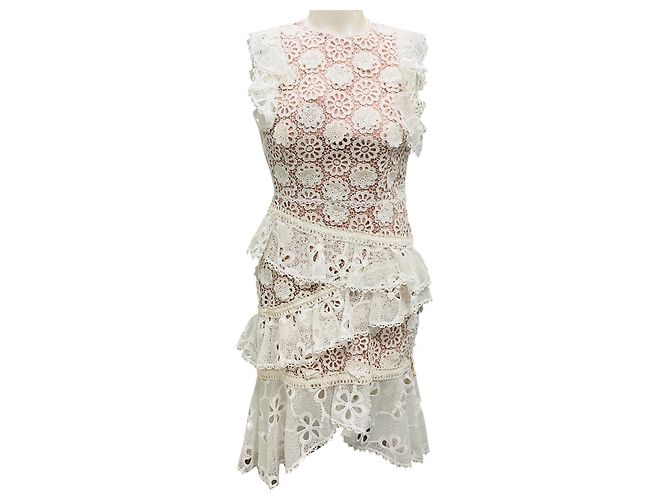 Gestuftes Blumenspitze-Kleid Alexis White Weiß