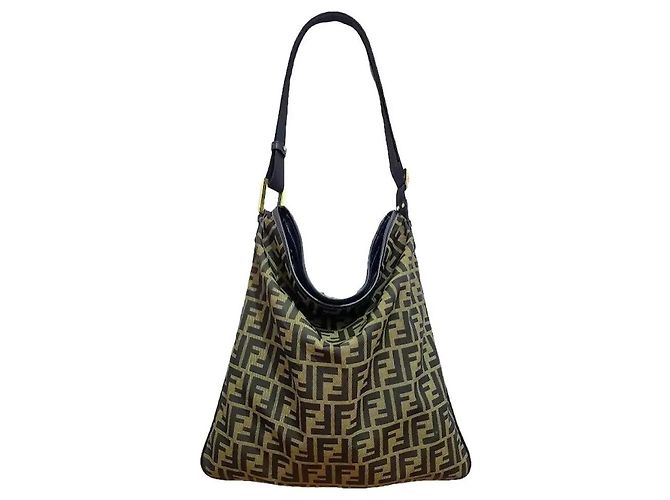 Zucca Fendi Borsa a Spalla per Computer Verde Oliva e Nero Marrone