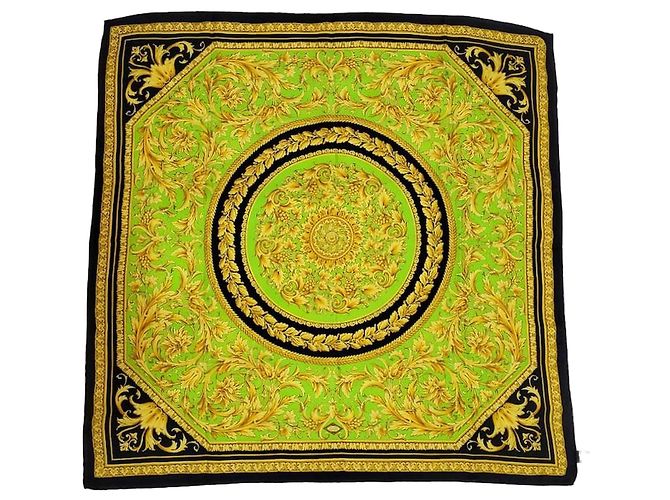 Lenço de seda Gianni Versace preto verde e dourado Verde claro