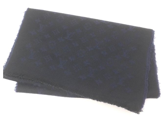 Sciarpa in cashmere Monogram Louis Vuitton Nero Blu navy