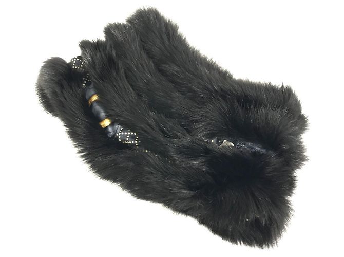 Sciarpa Infinity Gucci nera e blu in seta e pelliccia Nero 