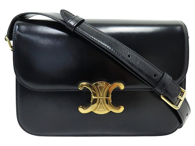 Céline BOLSA CELINE TRIOMPHE 187363 COURO DE BEZERRO BRILHANTE PRETO