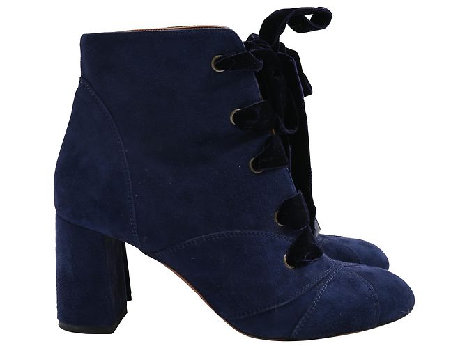 Chloé Schnürstiefeletten aus dunkelblauem Wildleder Marineblau