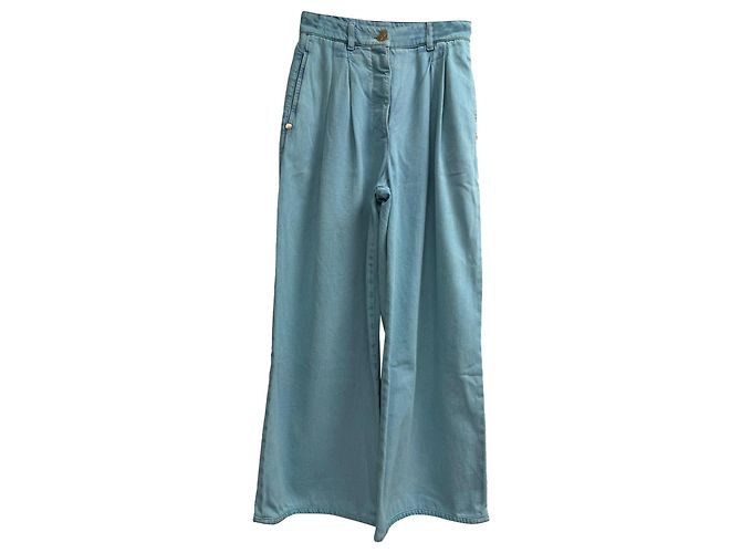 Timeless Jeans a vita alta e gamba larga Chanel in cotone blu