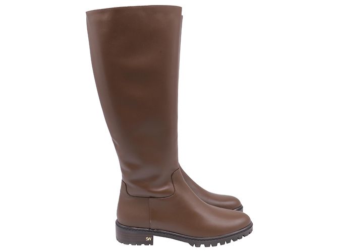 Botas altas de cuero marrón Stuart Weitzman City Castaño Roja