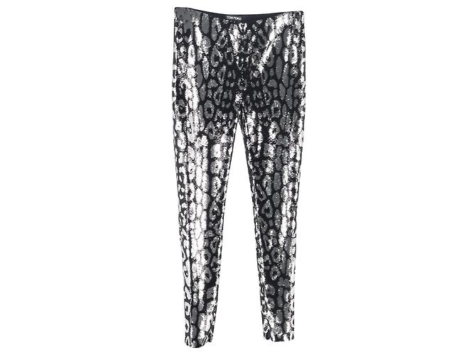 Tom Ford Leopard Print Sequined Leggings in Silver Polyamide Silvery