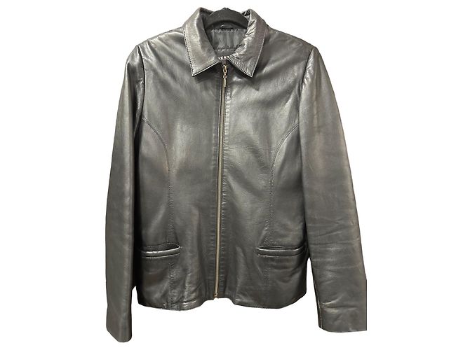 Autre Marque Giacca in pelle nera con zip Nero