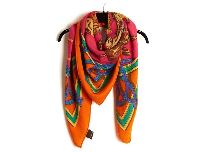 Hermès Carré 140 Ronde des Jockeys Cashmere Silk Scarf Shawl Carre Hermes