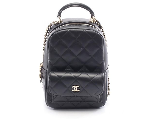 Sac à dos/sac à main en cuir Matelassé Chanel Noir