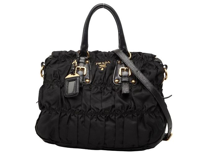 Bolsa Tote/Shoulder com Logo Pregueado Prada Preto