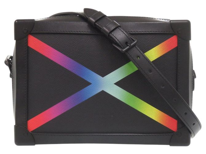 Borsa a spalla Louis Vuitton Soft Trunk in pelle Taiga arcobaleno Nero
