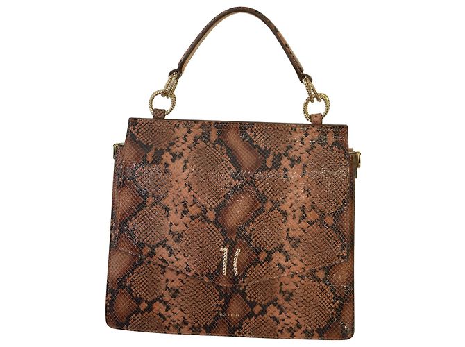 Autre Marque Alviero Martini 1ª Classe Python Print Lederhandtasche / Umhängetasche Braun Goldene Hardware