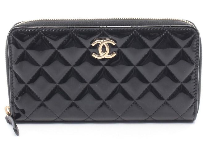 Chanel Black Patent Leather Long Wallet