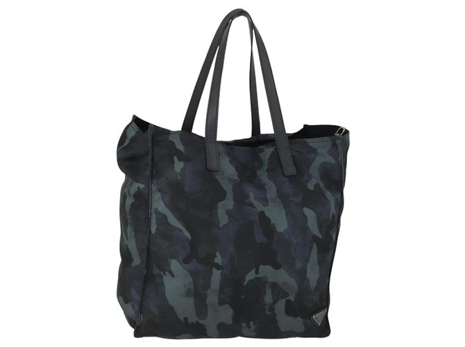 PRADA Bolsa Tote Camuflada de Nylon Prata Auth 168538