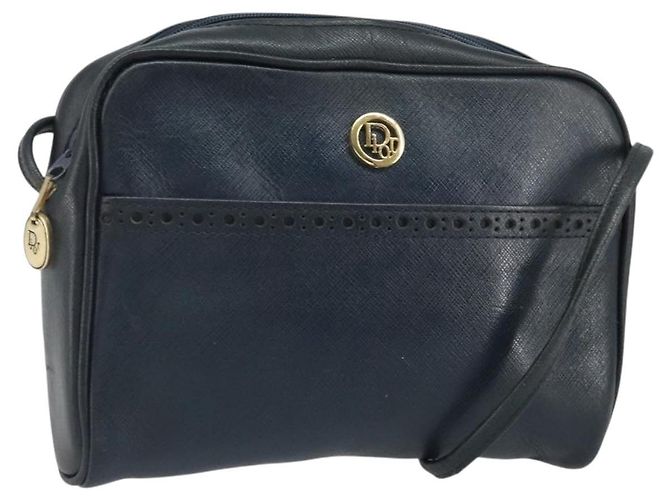 Borsa a Spalla Christian Dior in Pelle Blu Navy Oro Auth bs33276 D'oro