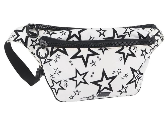 Dolce & Gabbana DOLCE&GABBANA Bolsa de Ombro Nylon Branco Prata Auth BA10763