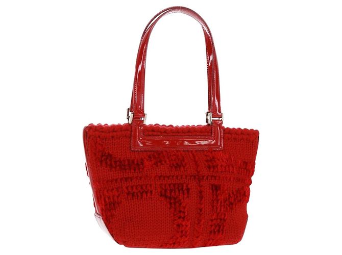 Borsa a mano Salvatore Ferragamo in cotone rosso argento Auth BA10481V