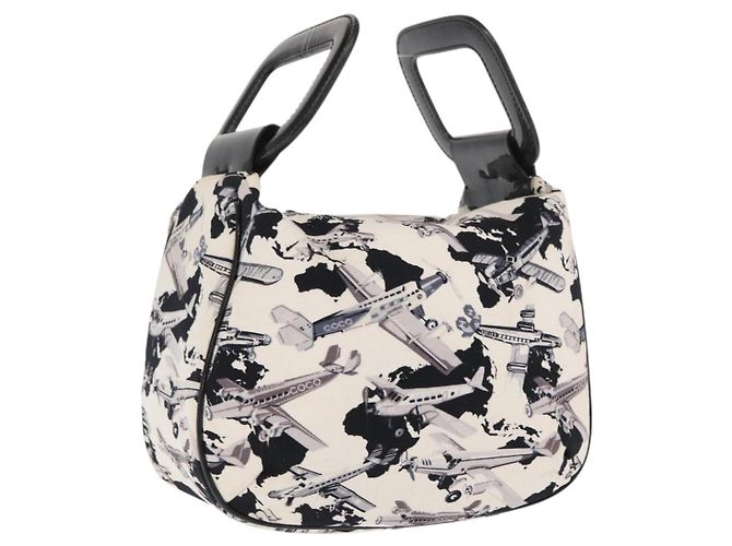 CHANEL Fluggesellschaft Handtasche aus Canvas Weiß Silber CC Auth 169837