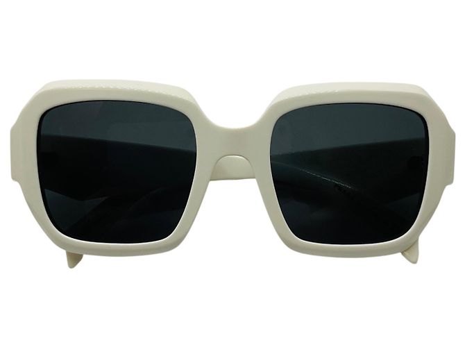 Prada Polished White / Grey Lens Square Acetate Frame Sunglasses