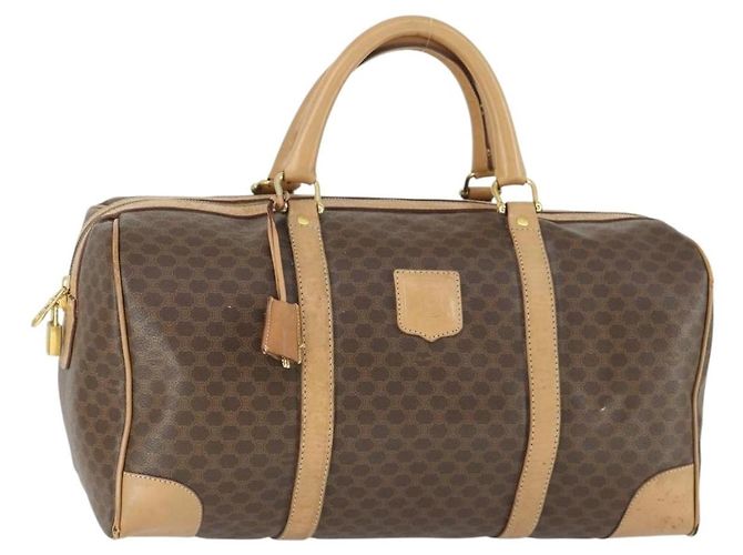 Céline Bolsa Boston em lona Macadam CELINE em couro PVC marrom dourado Auth 169100