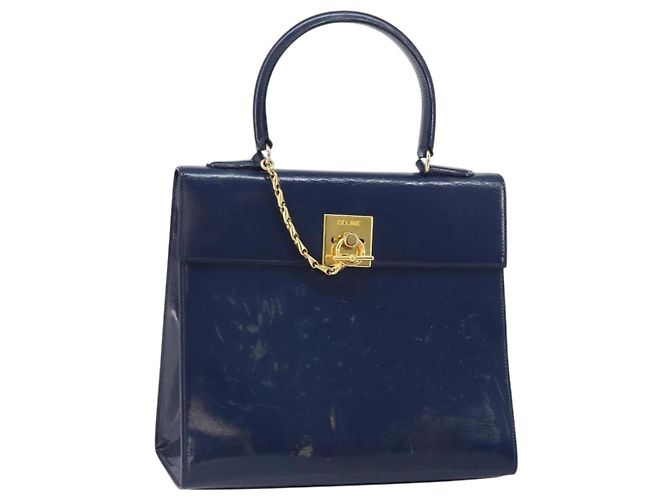 Céline Borsa a mano CELINE in pelle blu navy oro Auth 171637 D'oro