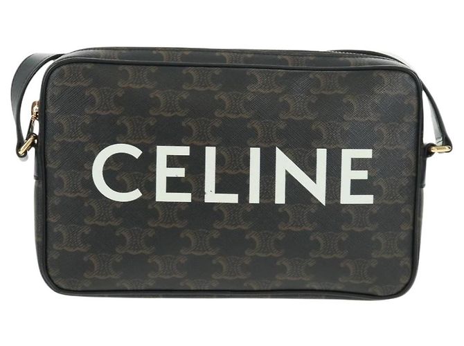 Céline Celine Logo Messenger Bag Triomphe Coated Canvas Medium Black