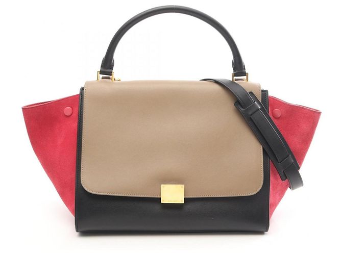 Céline Borsa Trapeze Medium di Celine Nero Rosa Beige