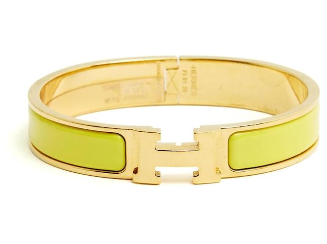 Bracelete Dourado Fin GM Clic Clac H Tennis de Esmalte Amarelo Hermès 