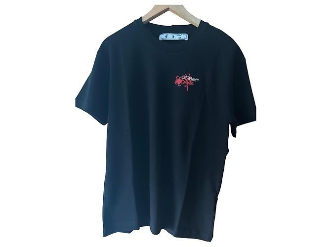 Off White Camiseta Off-White Negra con Estampado de Flores Rojas Negro