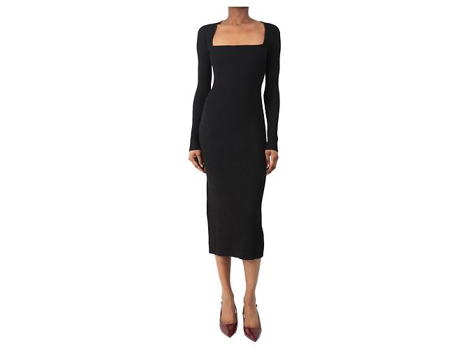 Ganni Schwarzes Rippenstrick-Midi-Kleid - Größe S