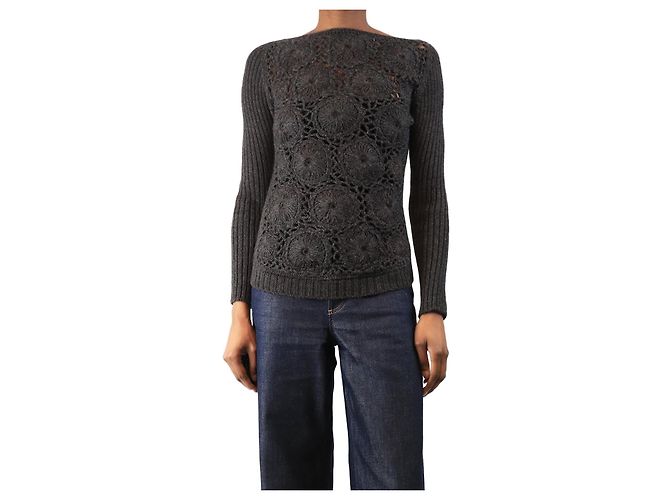 Prada Pullover aus Häkelmaterial in Anthrazit - Größe UK 8 Grau 