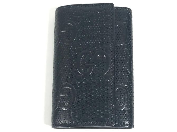 Chaveiro de couro com relevo GG Gucci Preto
