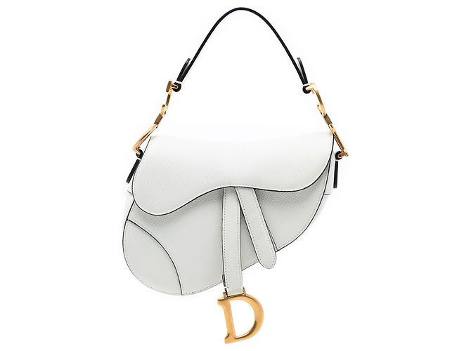 Bolso Saddle Mini de piel de ternera granulada blanca Dior Blanco
