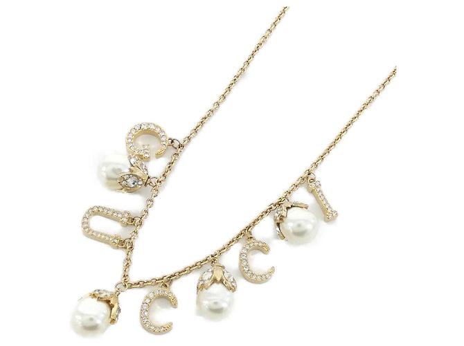 Colar Transparente e Dourado Gucci Branco