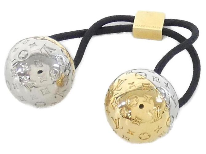 Accessorio per capelli Louis Vuitton Scrunchie Nanogram Planet LV Nero Argento D'oro