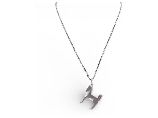 Hermès COLLIER HERMES PANACHE H077298FB00 PENDENTIF GALOP METAL ARGENTE STEEL NECKLACE Argenté 