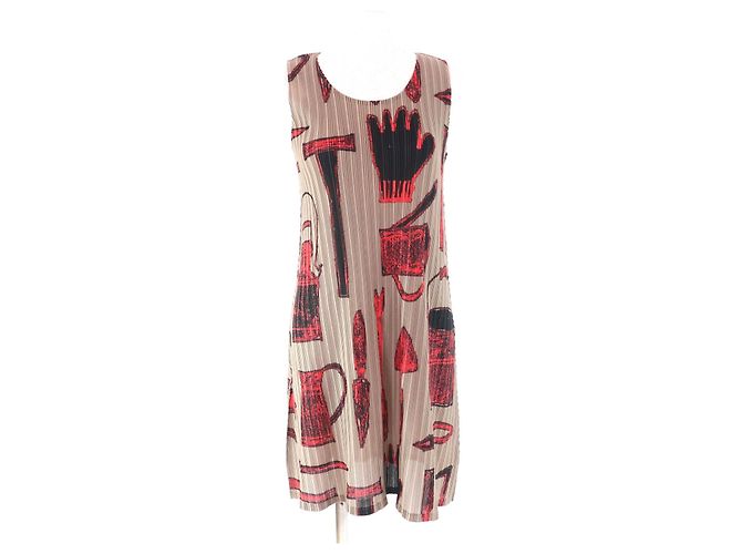 Issey Miyake Polyesterkleid mit Allover-Druck PLEATS PLEASE Braun