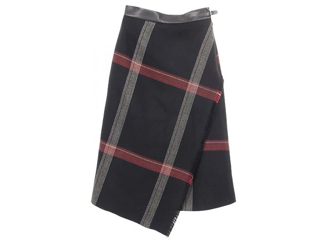 Gonna in lana e pelle Hermès Nero Rosso Multicolore
