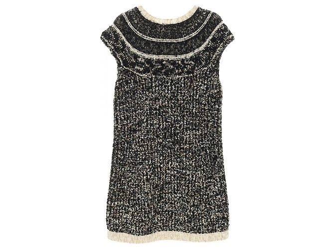 Timeless Chanel Coco Mark Wollkleid Schwarz Weiß Golden