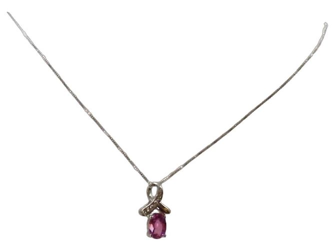 Autre Marque Au750 Halskette Pink Saphir Diamant Silber