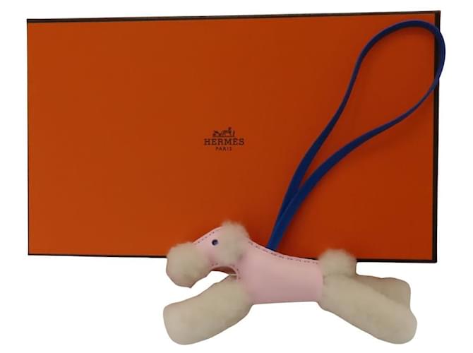 Porte-clés en cuir, laine et coton Hermès Buddy Blanc Bleu 