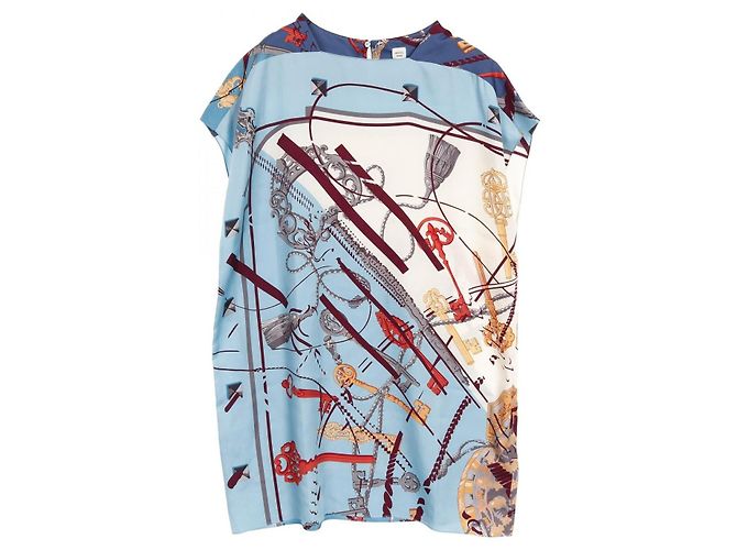 Vestido de seda LES CLES da Hermès Azul Multicor