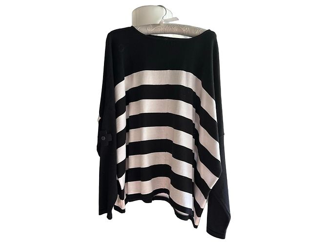 Autre Marque Strickpullover aus Baumwolle schwarz weiß gestreift 