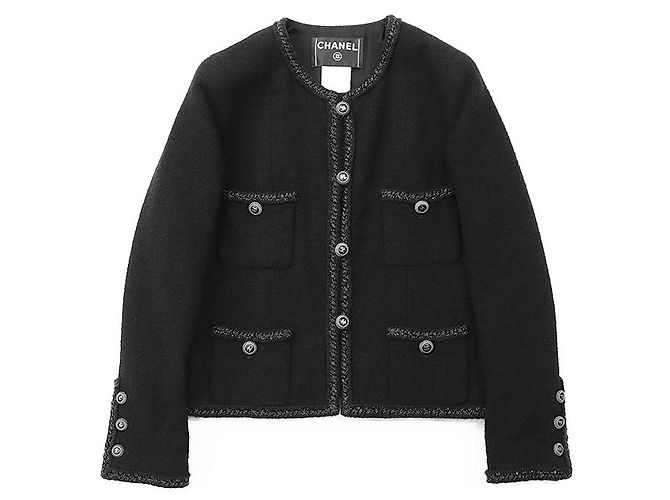 Timeless Chanel Little Black Tweed Wool Blend Jacket