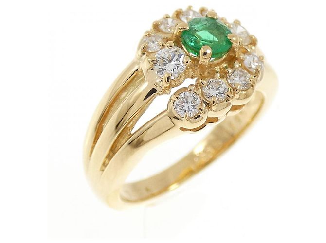 Autre Marque Anello Pola 750 Oro Giallo con Smeraldo e Diamante D'oro