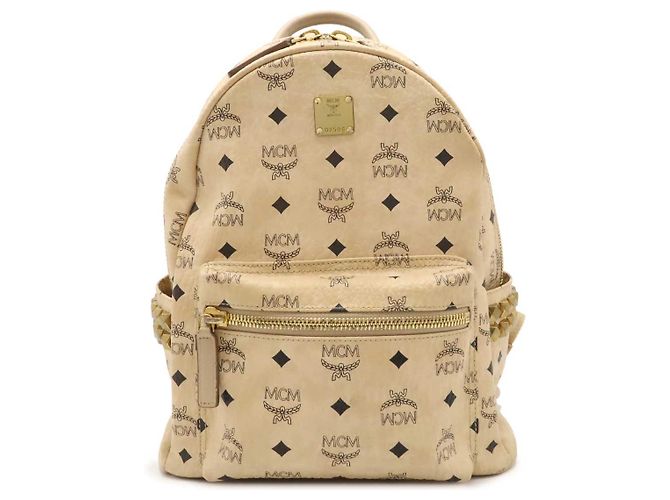 MCM Visetos Leather Backpack Beige 