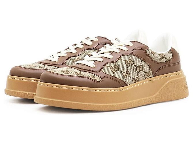 Gucci GG Canvas Leder Sneakers Braun Beige Kamel