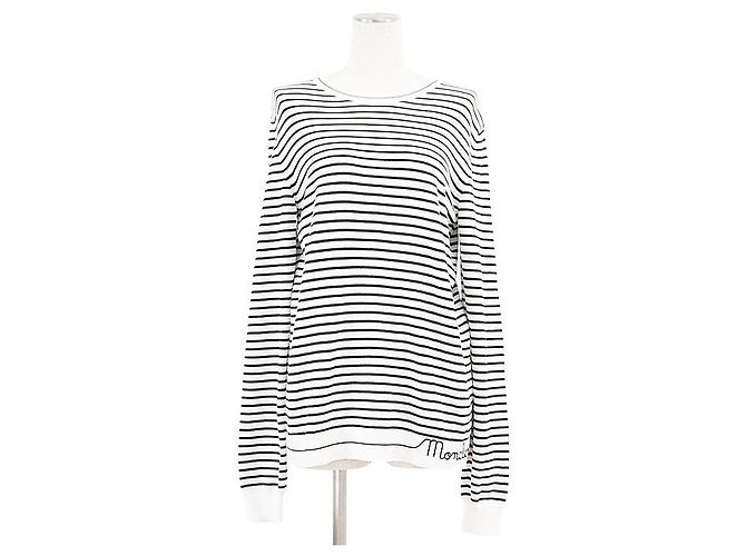 Moncler GIROCOLLO TRICOT Baumwollpullover Schwarz Weiß Aus weiß