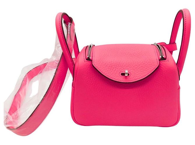 Bolsa de Ombro Hermès Lindy Mini Taurillon Clemence Rosa