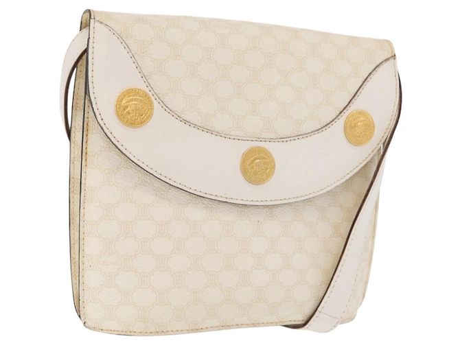 Céline Bolsa de Ombro em Lona Macadam CELINE em Couro PVC Branco e Ouro Auth 171965 Dourado